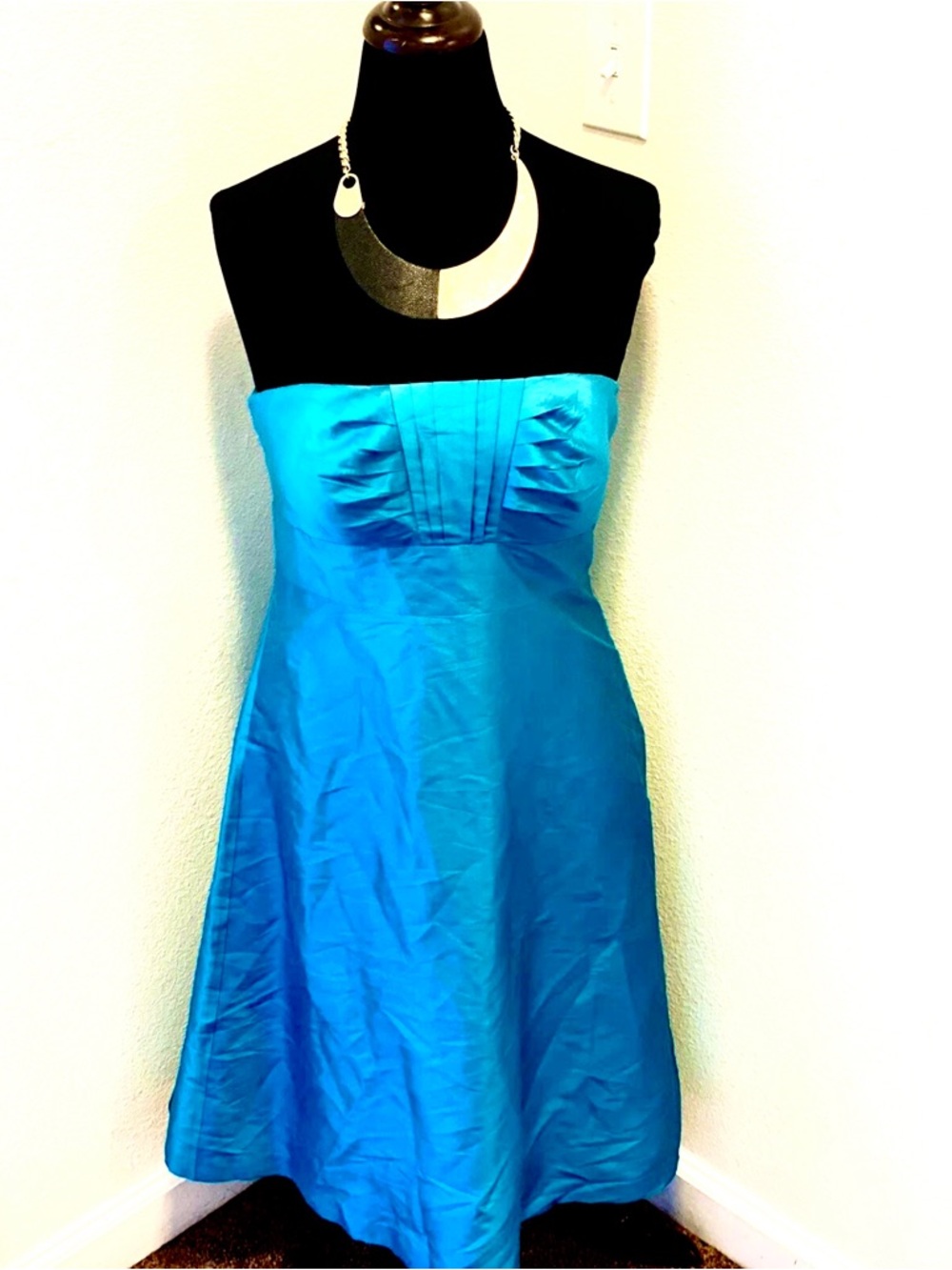 Tahari Silk Teal Strapless Dress Formal A Line Fit Flare Sweetheart Size 6